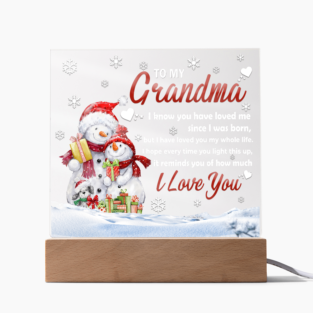 To My Grandma Acrylic Plaque – Snowman Family LED Light Gift | Heartfelt “I Love You” Christmas Keepsake for Grandmother