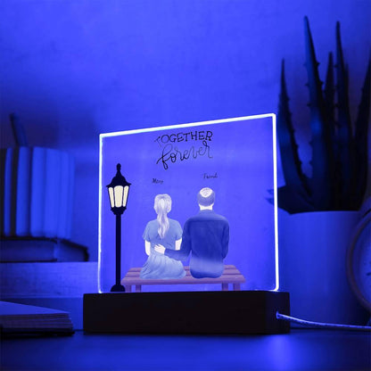 Anniversary, Birthday, Christmas Personalized Couples Romantic Sitting in the Park Acrylic Plaque - Mallard Moon Gift Shop