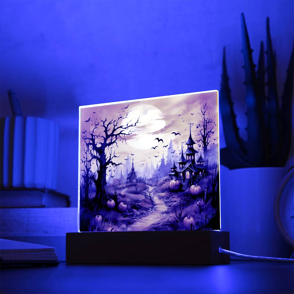 Eerie Mansion Estate: Acrylic Plaque Halloween Decor - Mallard Moon Gift Shop