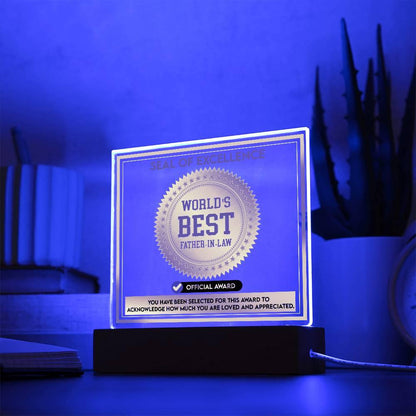 Gift for Father-in-Law Seal of Excellence Award World's Best Father-in-Law Acrylic Plaque - Mallard Moon Gift Shop