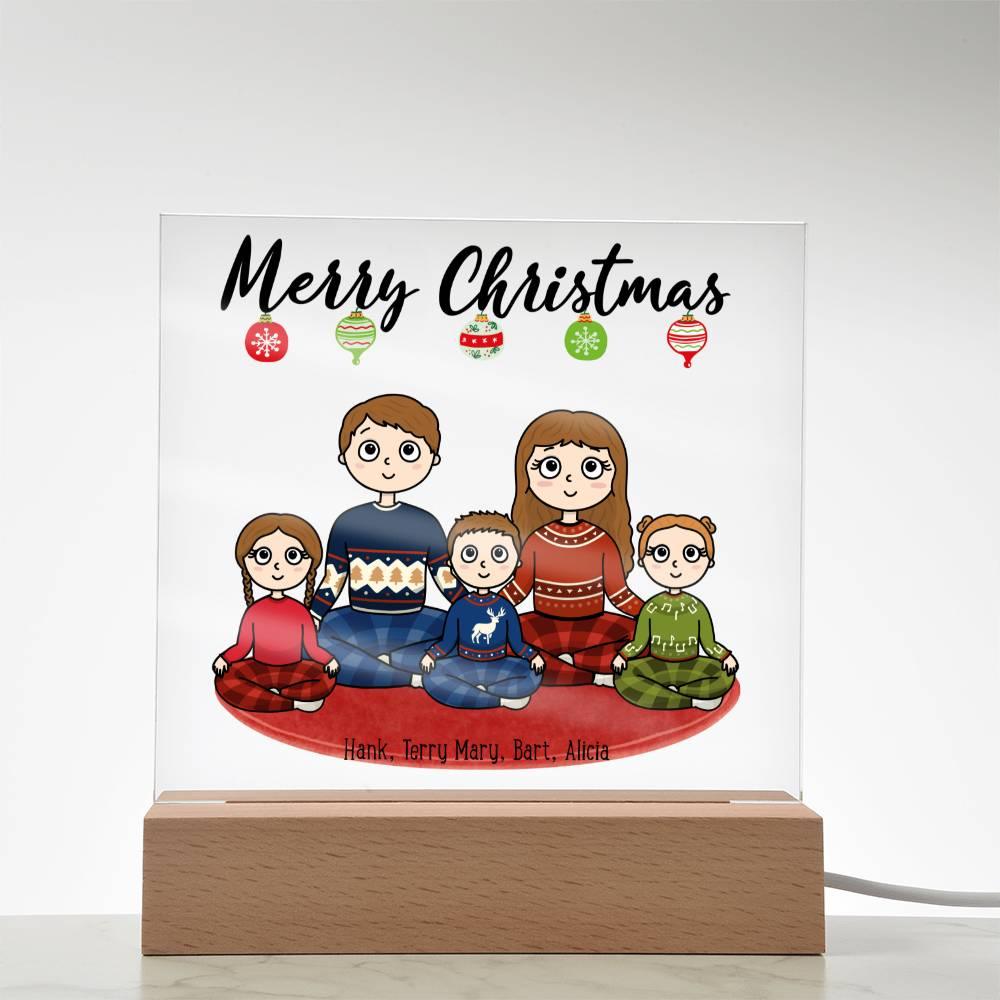 Christmas Family Portrait Personalized Square Acrylic Plaque - Mallard Moon Gift Shop