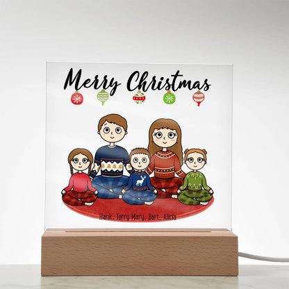 Christmas Family Portrait Personalized Square Acrylic Plaque - Mallard Moon Gift Shop