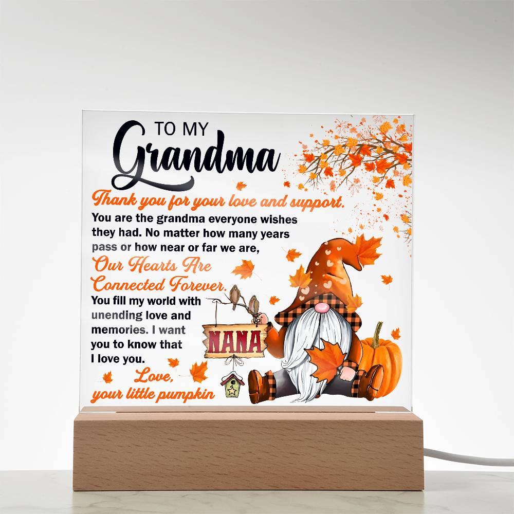 Grandma - Thank You for Your Love And Support Acrylic Square Plaque with LED Wooden Base - Mallard Moon Gift Shop