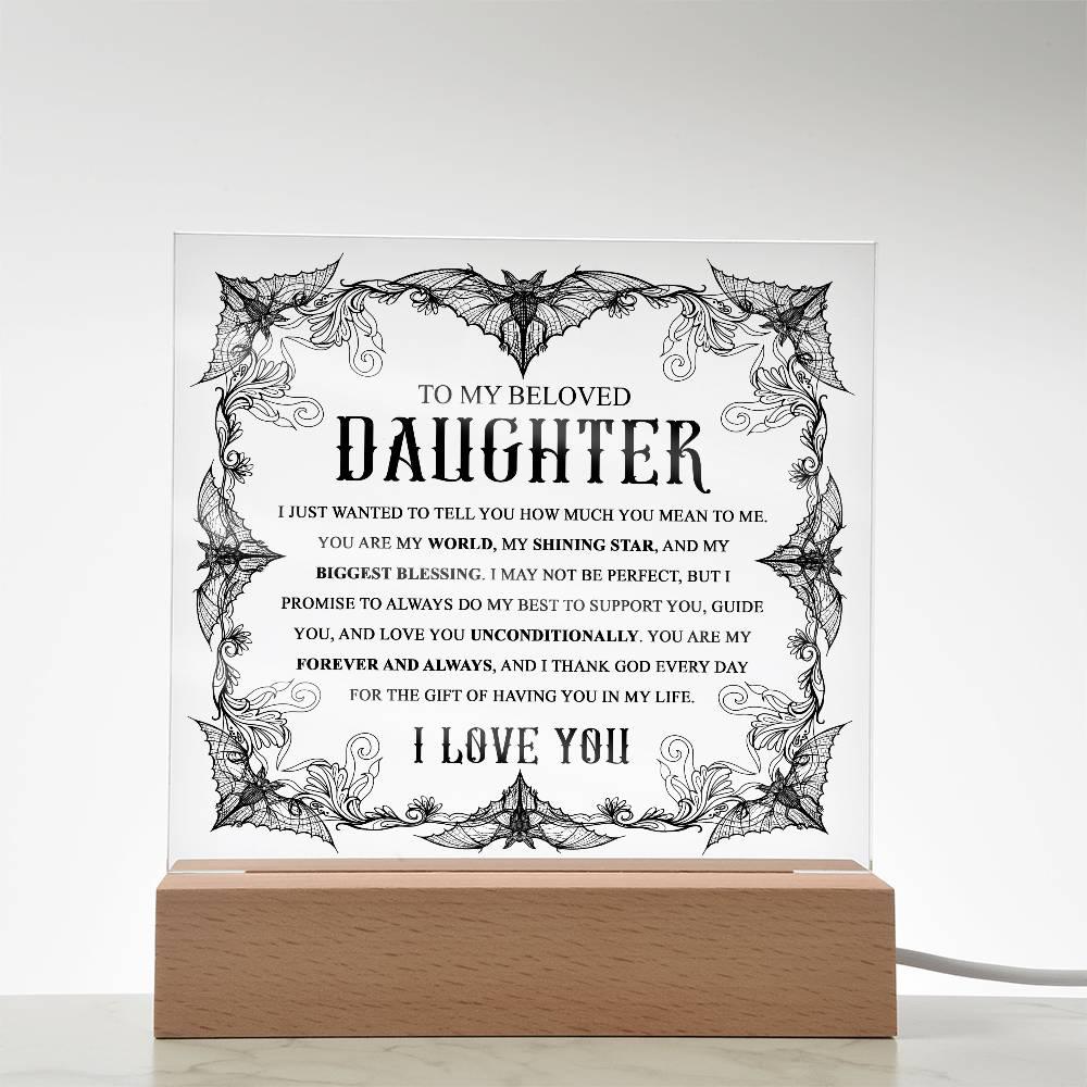 Daughter - Biggest Blessing Halloween Acrylic Square Plaque with LED Wooden Base - Mallard Moon Gift Shop