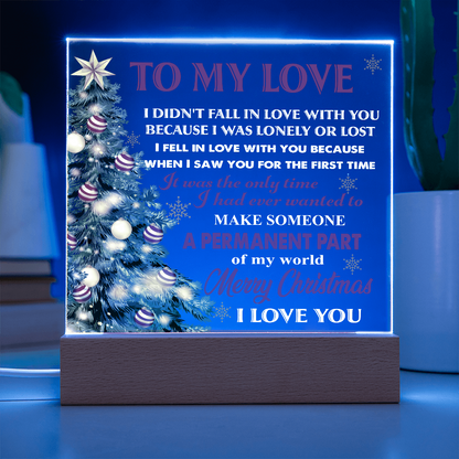 To My Love Acrylic LED Plaque – Romantic Christmas Tree Light Gift | “Permanent Part of My World” Holiday Keepsake