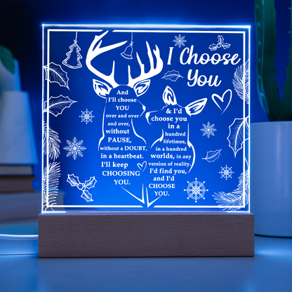 I Choose You Acrylic Plaque – Deer Couple LED Light Gift | Romantic Rustic Love Keepsake for Him or Her