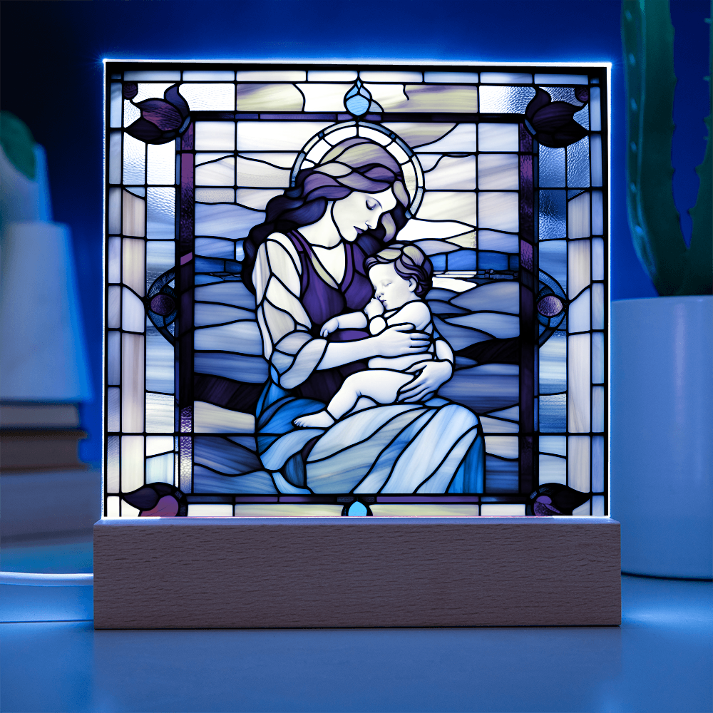 Redhead Mother and Baby - Stained Glass Style LED Acrylic Plaque – A Radiant Keepsake for New Moms and Mother's Day - Mallard Moon Gift Shop