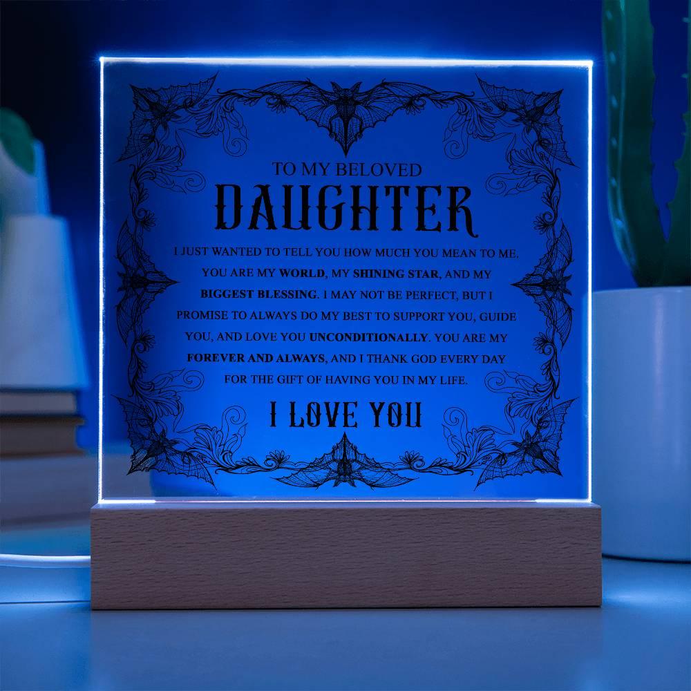 Daughter - Biggest Blessing Halloween Acrylic Square Plaque with LED Wooden Base - Mallard Moon Gift Shop
