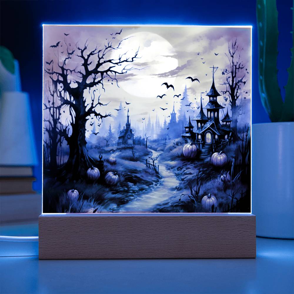 Eerie Mansion Estate: Acrylic Plaque Halloween Decor - Mallard Moon Gift Shop