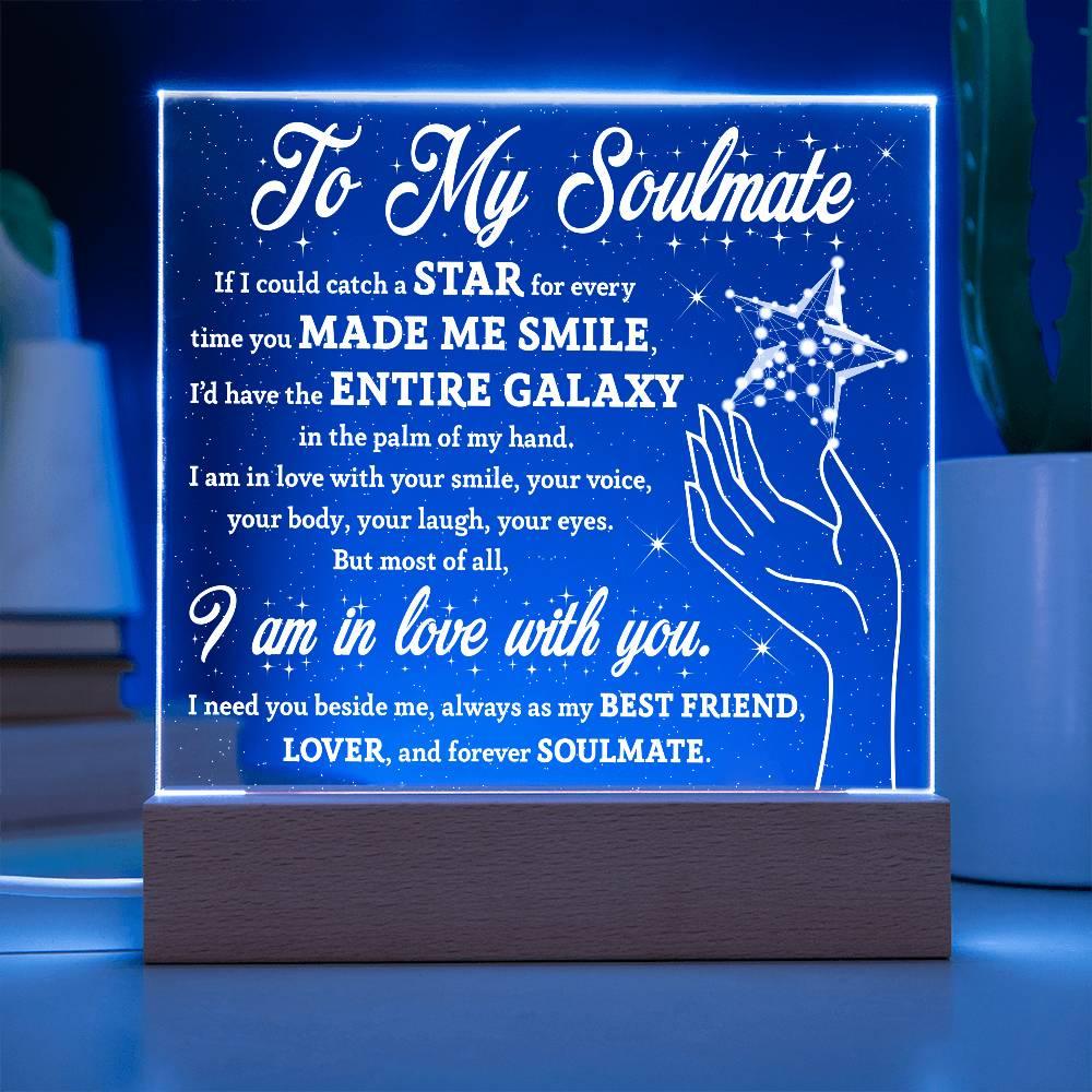Soulmate Gift - Catch a Star Acrylic Plaque with Lighted LED Wooden Base - Mallard Moon Gift Shop