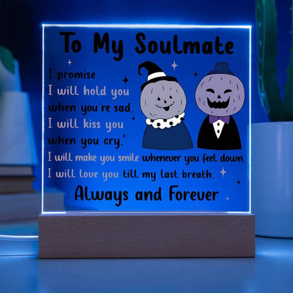 Soulmate - Love You Til My Last Breath Halloween Pumpkin with LED Lighted Wooden Base - Mallard Moon Gift Shop