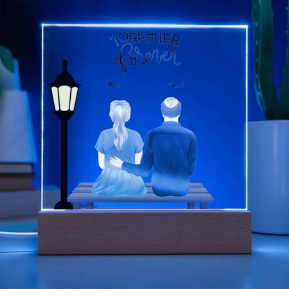 Anniversary, Birthday, Christmas Personalized Couples Romantic Sitting in the Park Acrylic Plaque - Mallard Moon Gift Shop