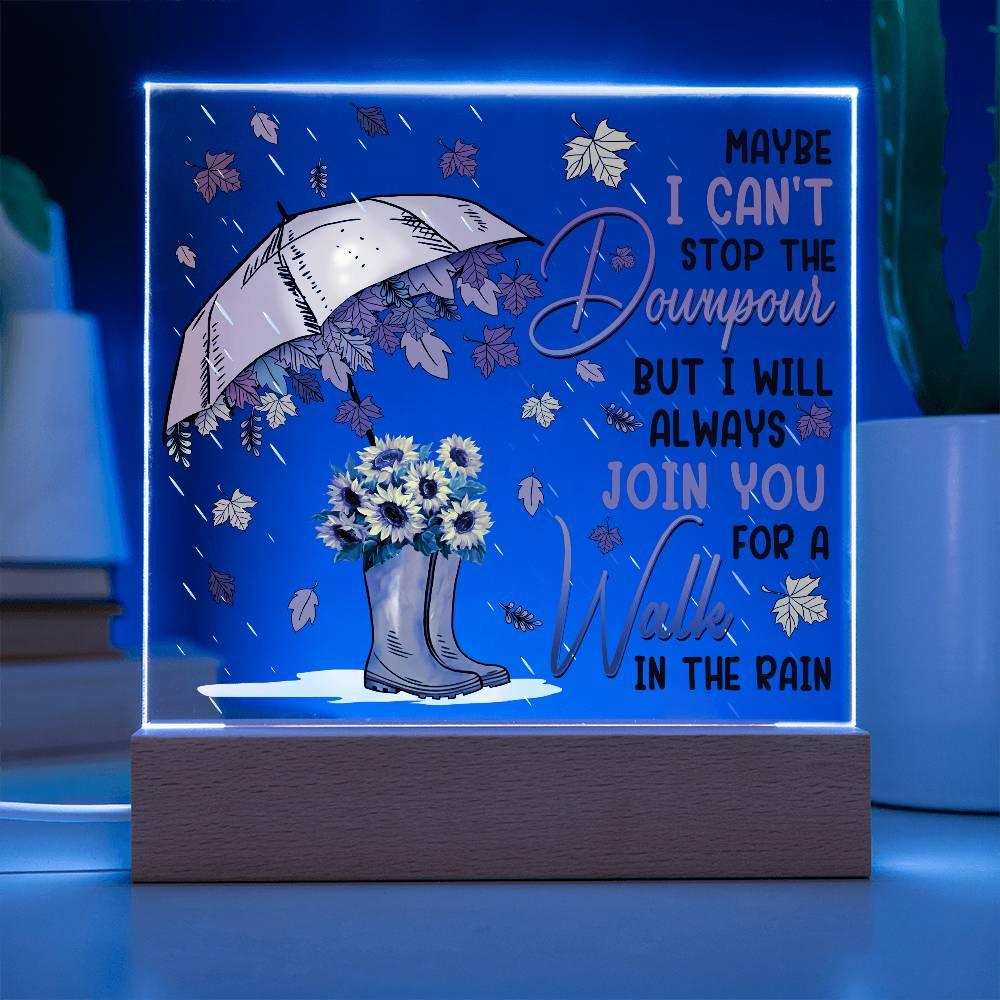 Best Friend Join You for a Walk in the Rain Acrylic Square Plaque with LED Wood Base - Mallard Moon Gift Shop