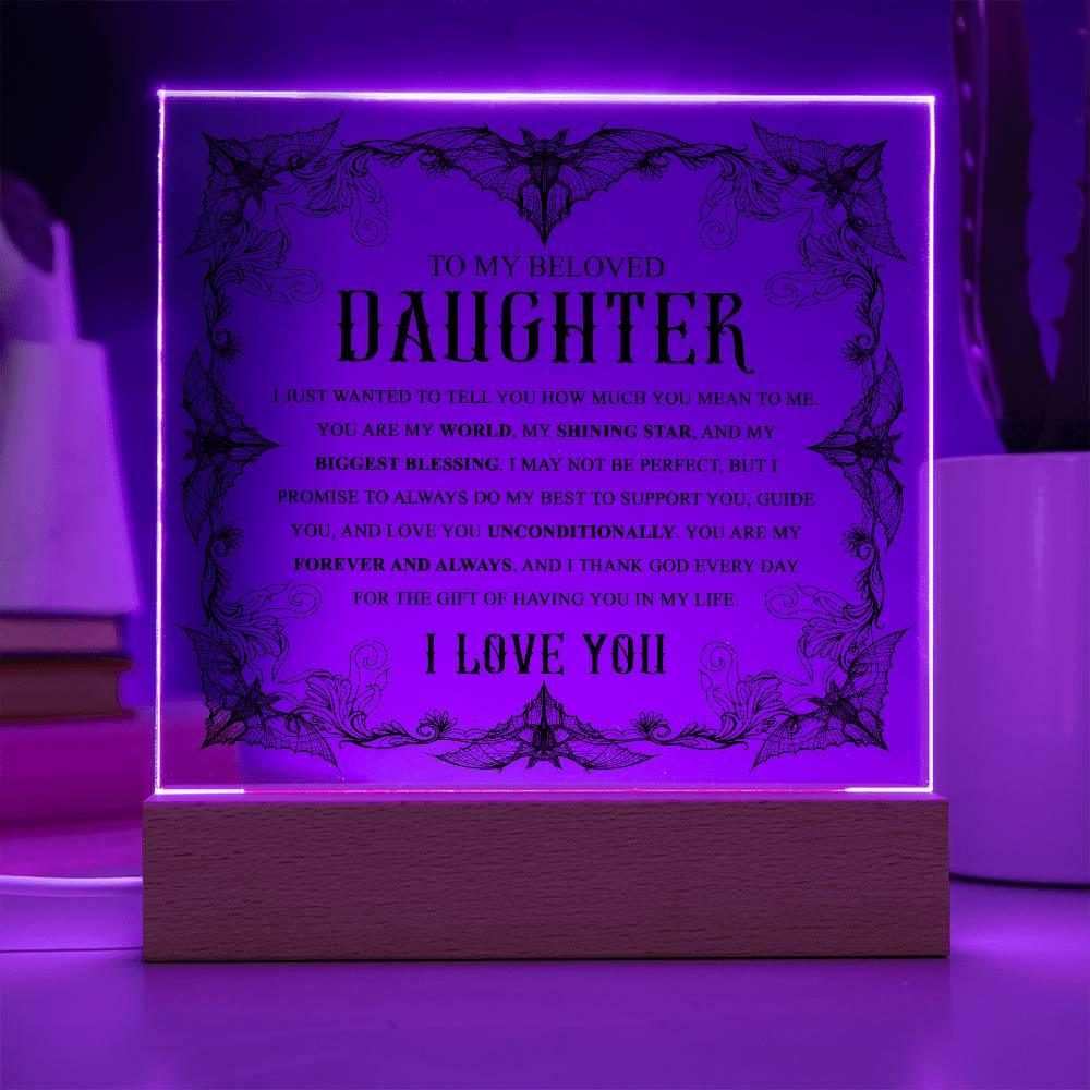 Daughter - Biggest Blessing Halloween Acrylic Square Plaque with LED Wooden Base - Mallard Moon Gift Shop