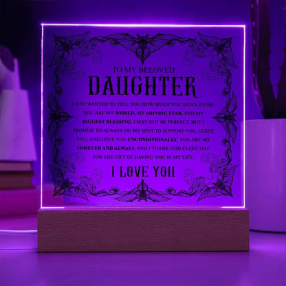 Daughter - Biggest Blessing Halloween Acrylic Square Plaque with LED Wooden Base - Mallard Moon Gift Shop