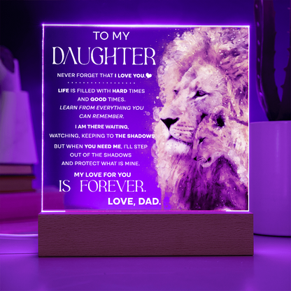 To My Daughter Lion Acrylic LED Plaque – “My Love for You Is Forever” Father Gift | Inspirational Lighted Keepsake from Dad
