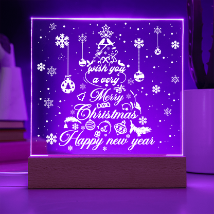 Merry Christmas & Happy New Year Acrylic Plaque – Elegant Holiday LED Light Décor | Festive Tree Design Gift