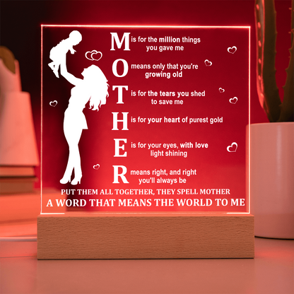 Mother Acrylic LED Plaque – A Word That Means the World to Me | Heartfelt Mother's Day Gift - Mallard Moon Gift Shop