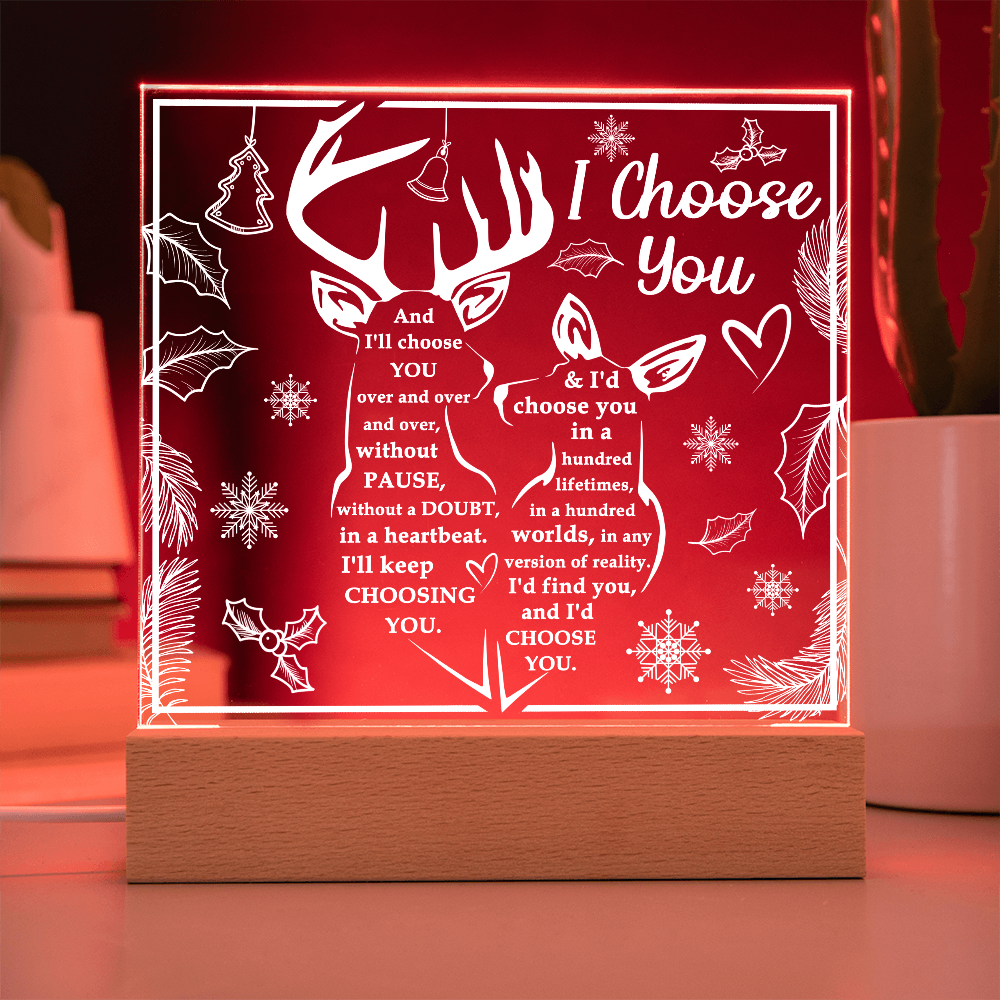 I Choose You Acrylic Plaque – Deer Couple LED Light Gift | Romantic Rustic Love Keepsake for Him or Her