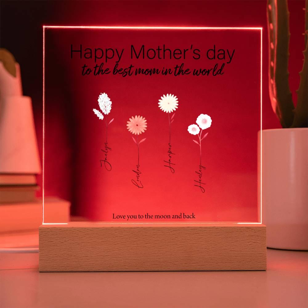 Mother Personalized Acrylic Plaque - Mom's Garden with Custom Message and Name Flowers - Mallard Moon Gift Shop