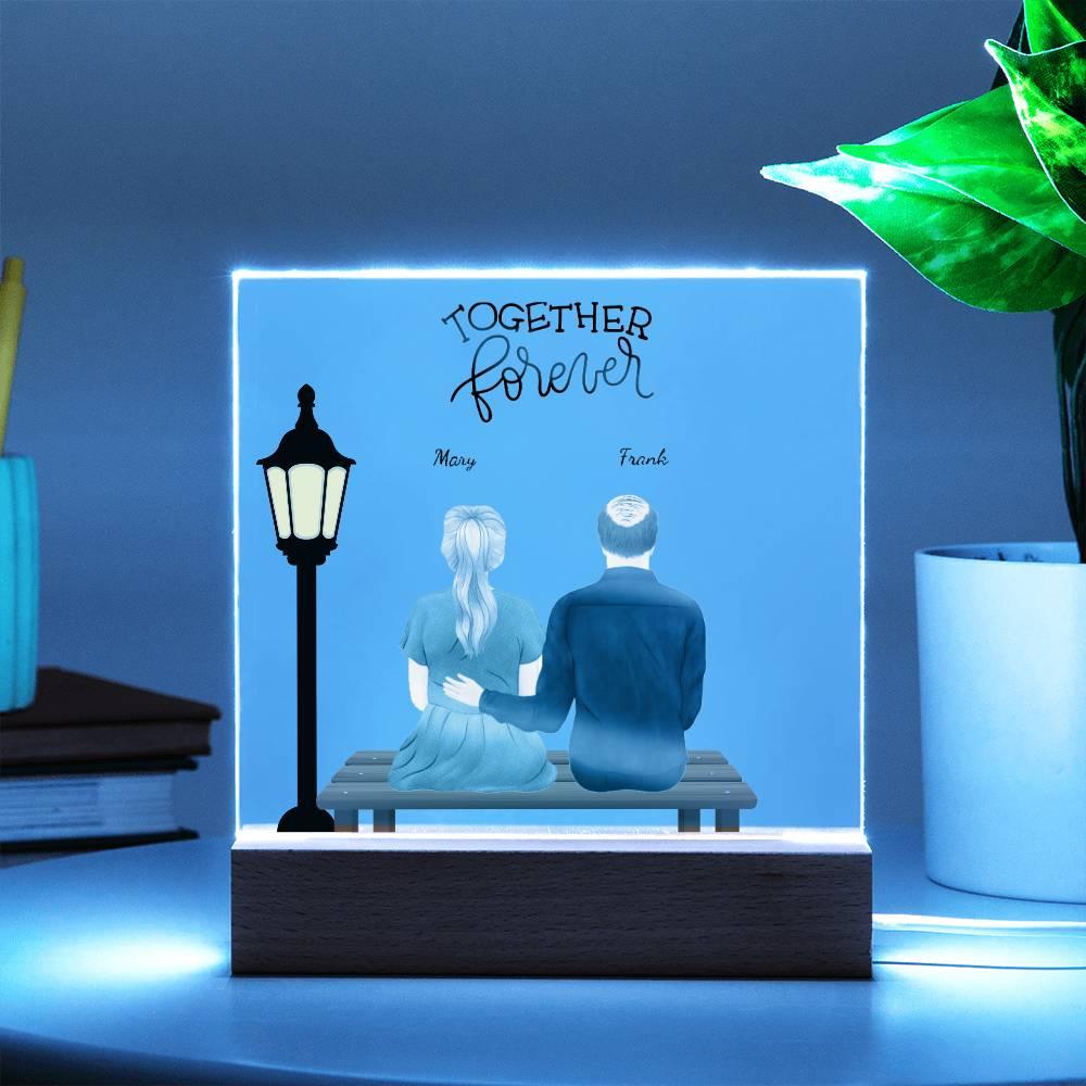 Anniversary, Birthday, Christmas Personalized Couples Romantic Sitting in the Park Acrylic Plaque - Mallard Moon Gift Shop