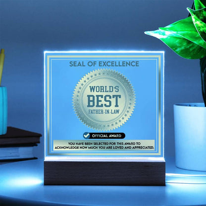 Gift for Father-in-Law Seal of Excellence Award World's Best Father-in-Law Acrylic Plaque - Mallard Moon Gift Shop
