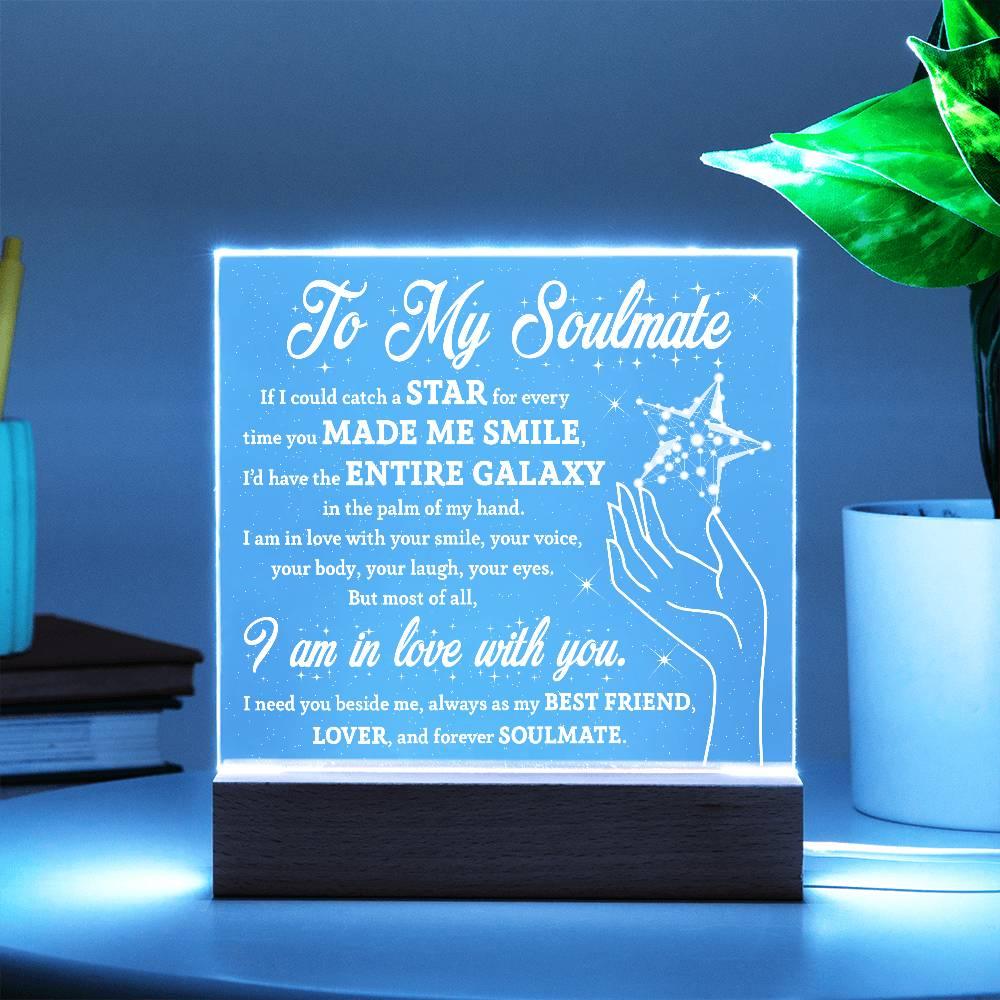 Soulmate Gift - Catch a Star Acrylic Plaque with Lighted LED Wooden Base - Mallard Moon Gift Shop