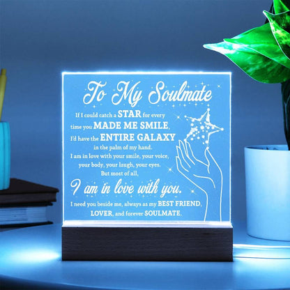 Soulmate Gift - Catch a Star Acrylic Plaque with Lighted LED Wooden Base - Mallard Moon Gift Shop