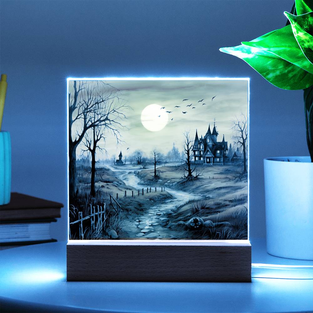 Ghost Manor: Acrylic Halloween Plaque - Mallard Moon Gift Shop