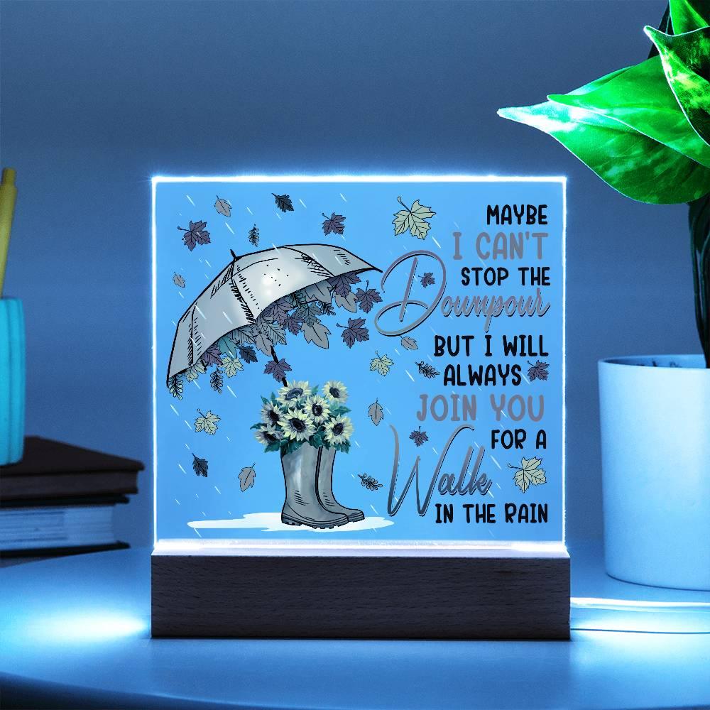 Best Friend Join You for a Walk in the Rain Acrylic Square Plaque with LED Wood Base - Mallard Moon Gift Shop