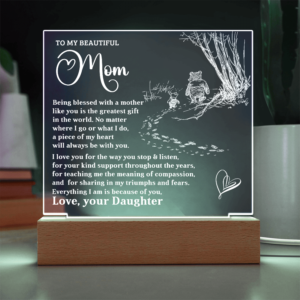 To My Beautiful Mom - Personalized LED Lighted Acrylic Plaque Keepsake - The Greatest Gift - Mallard Moon Gift Shop