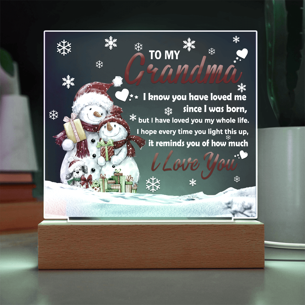 To My Grandma Acrylic Plaque – Snowman Family LED Light Gift | Heartfelt “I Love You” Christmas Keepsake for Grandmother