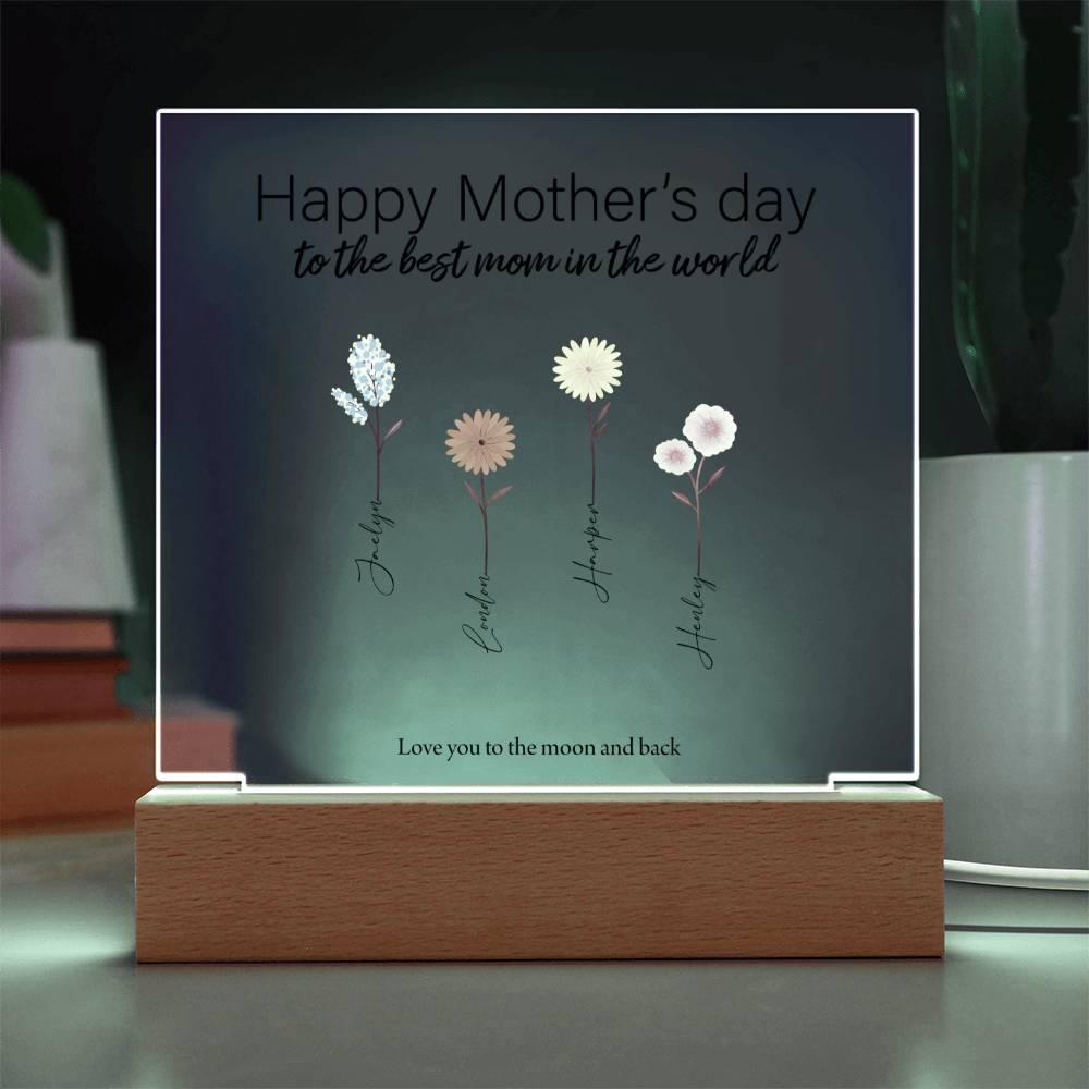 Mother Personalized Acrylic Plaque - Mom's Garden with Custom Message and Name Flowers - Mallard Moon Gift Shop