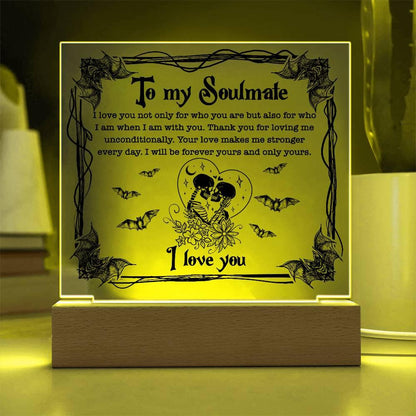 Soulmate - Forever Yours - Halloween Acrylic Square Plaque with LED Wooden Base - Mallard Moon Gift Shop