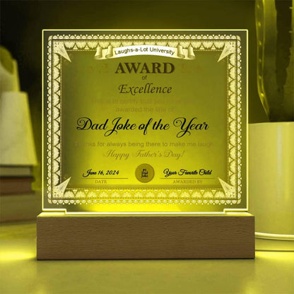 Gift for Dad Award of Excellence for Dad Joke of the Year Personalized Acrylic Plaque - Mallard Moon Gift Shop