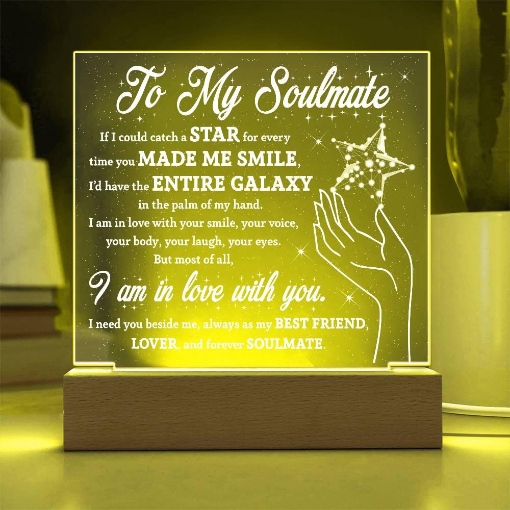 Soulmate Gift - Catch a Star Acrylic Plaque with Lighted LED Wooden Base - Mallard Moon Gift Shop