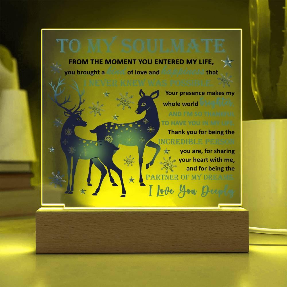 Soulmate - Partner Of Dreams Acrylic Plaque with LED Lighted Wooden Base - Mallard Moon Gift Shop