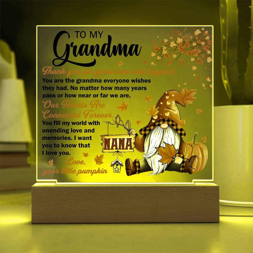 Grandma - Thank You for Your Love And Support Acrylic Square Plaque with LED Wooden Base - Mallard Moon Gift Shop