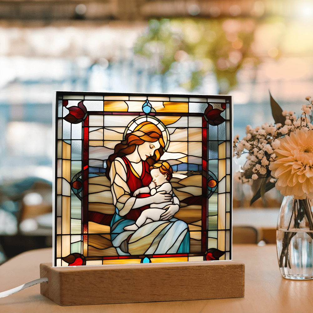 Redhead Mother and Baby - Stained Glass Style LED Acrylic Plaque – A Radiant Keepsake for New Moms and Mother's Day - Mallard Moon Gift Shop