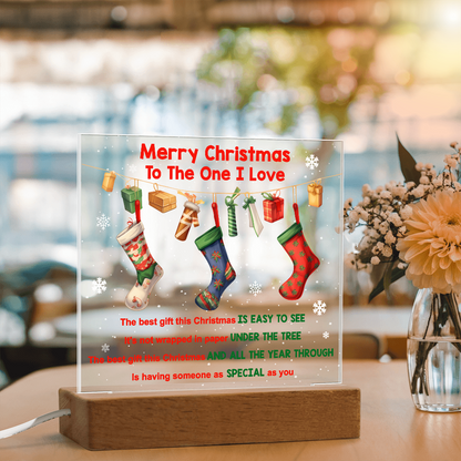 Merry Christmas to the One I Love Acrylic Plaque – Romantic Holiday LED Light Gift | Christmas Stockings Home Décor