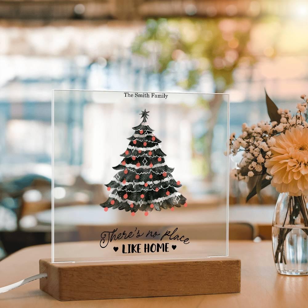 Personalized Christmas Tree Acrylic Plaque with Lighted LED Wooden Base - Mallard Moon Gift Shop