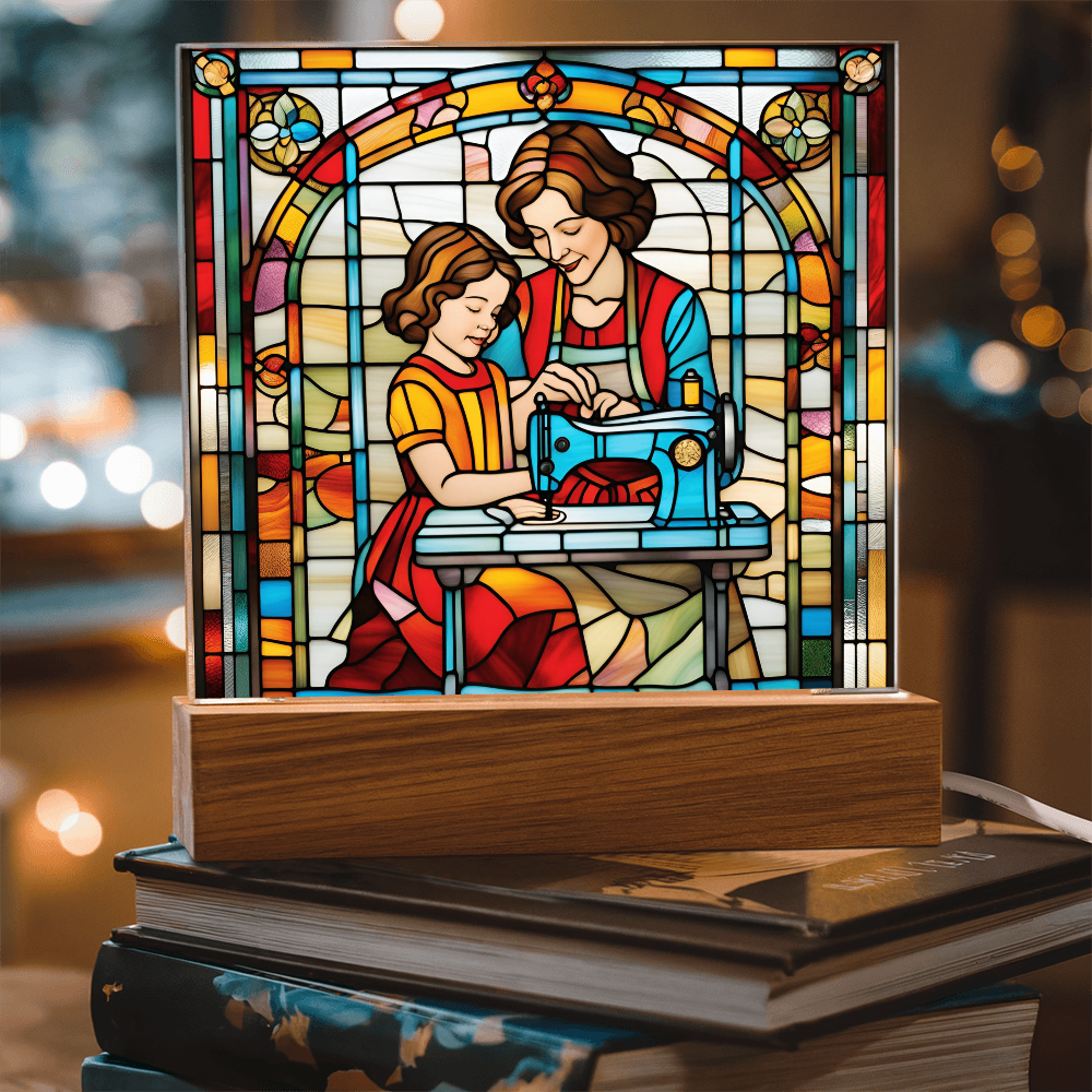 Sewing Together - Stained Glass Style LED Acrylic Plaque – A Heartfelt Gift for Quilters, Crafters, and Mothers - Mallard Moon Gift Shop