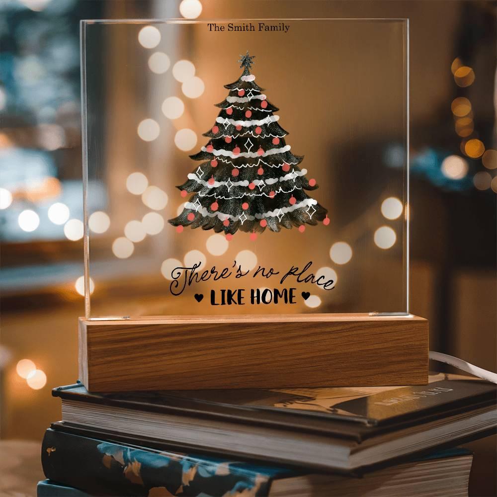Personalized Christmas Tree Acrylic Plaque with Lighted LED Wooden Base - Mallard Moon Gift Shop