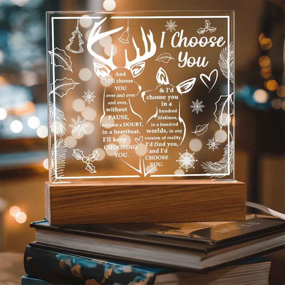 I Choose You Acrylic Plaque – Deer Couple LED Light Gift | Romantic Rustic Love Keepsake for Him or Her