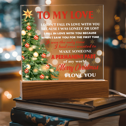 To My Love Acrylic LED Plaque – Romantic Christmas Tree Light Gift | “Permanent Part of My World” Holiday Keepsake