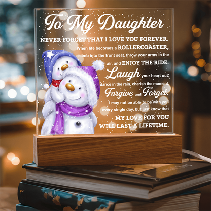 To My Daughter Snowman Acrylic Plaque – Winter Christmas Gift from Mom or Dad | “Love You Forever” LED Light Display
