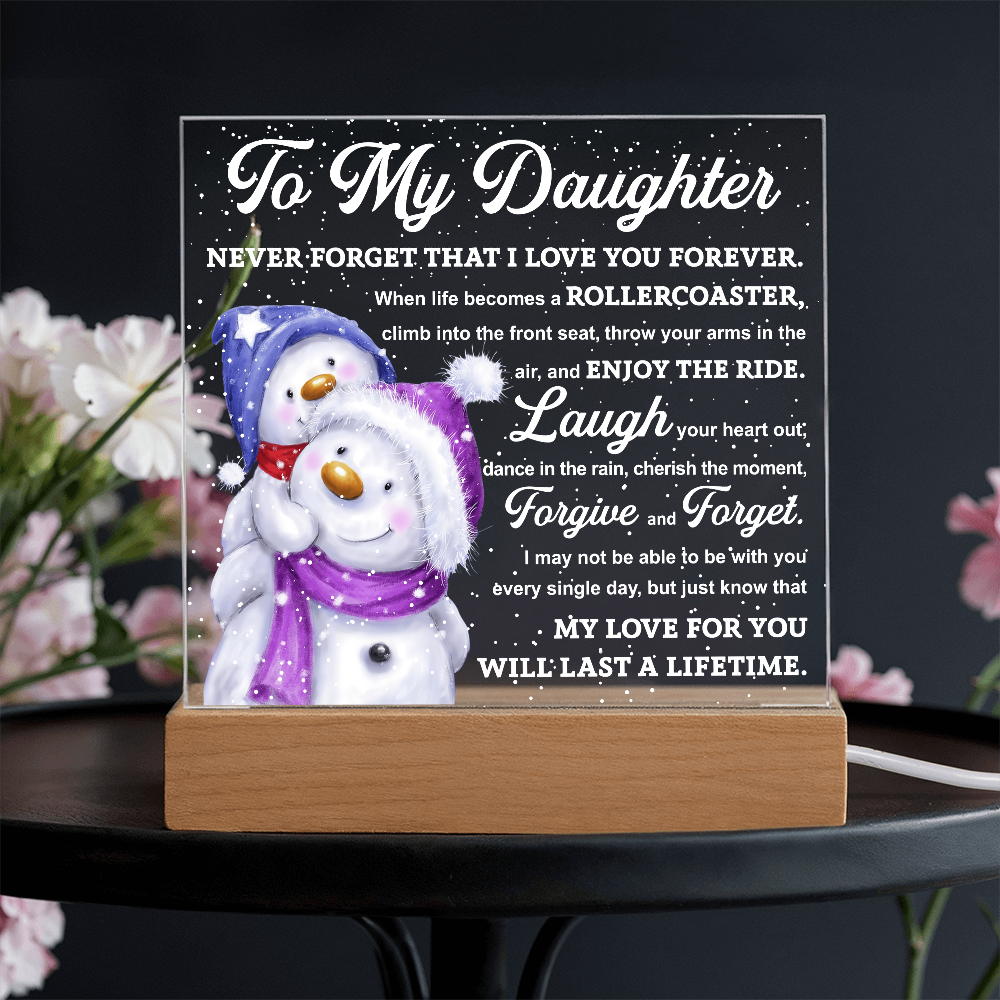To My Daughter Snowman Acrylic Plaque – Winter Christmas Gift from Mom or Dad | “Love You Forever” LED Light Display
