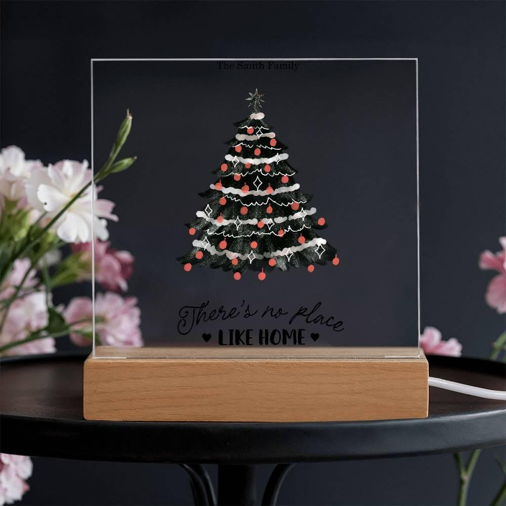 Personalized Christmas Tree Acrylic Plaque with Lighted LED Wooden Base - Mallard Moon Gift Shop