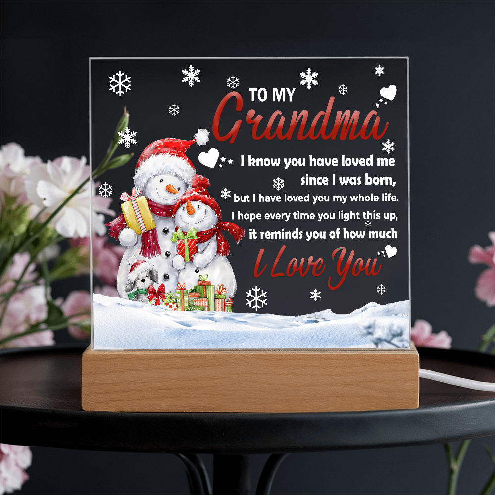 To My Grandma Acrylic Plaque – Snowman Family LED Light Gift | Heartfelt “I Love You” Christmas Keepsake for Grandmother