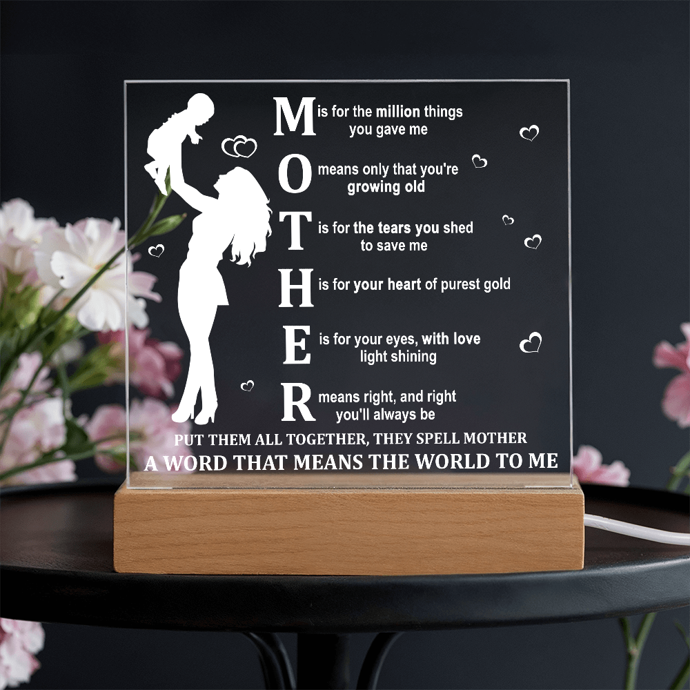 Mother Acrylic LED Plaque – A Word That Means the World to Me | Heartfelt Mother's Day Gift - Mallard Moon Gift Shop